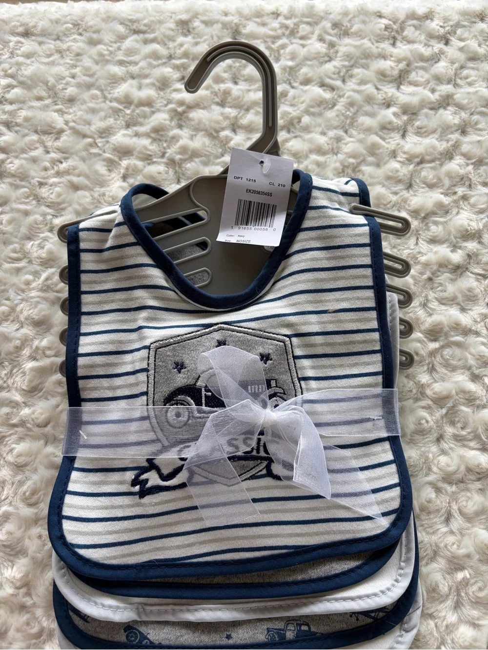 New 8 Piece Baby Boy Bib Set Animals Cars and Stars Navy Blue White and Gray